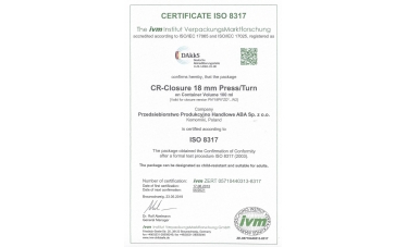 Certyfikat ISO 8317 18 mm